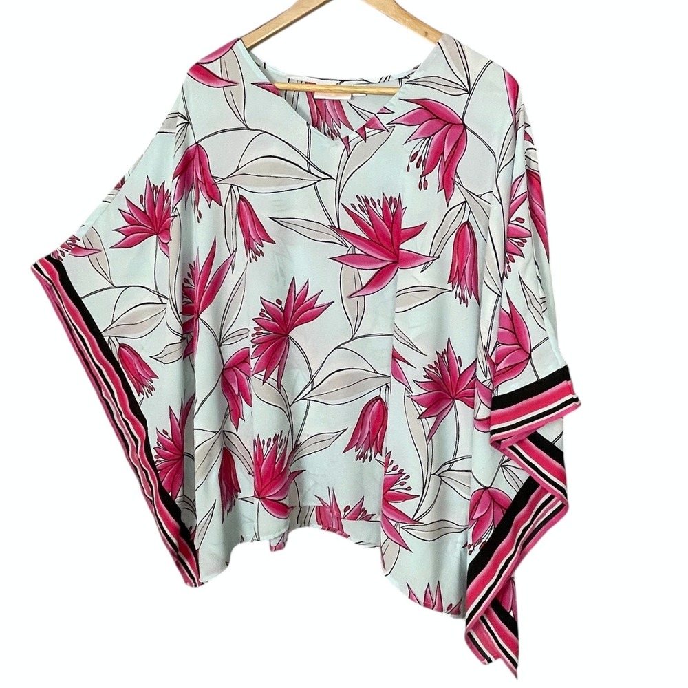 Belle Kim Gravel Boho Floral Kaftan Kimono Top Womens L Resortwear Coastal Flowy - Picture 2 of 7